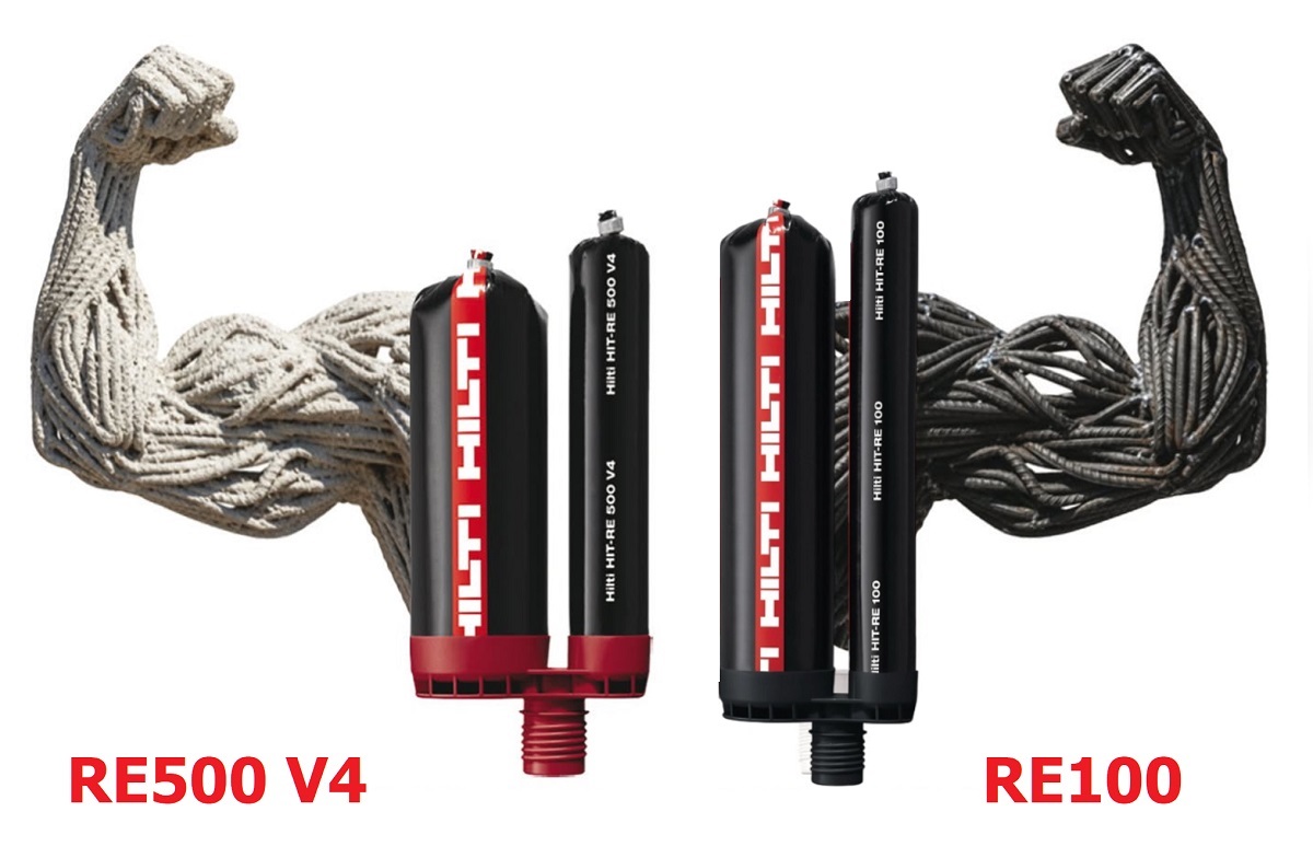تفاوت چسب کاشت میلگرد هیلتی RE500V4 و RE100